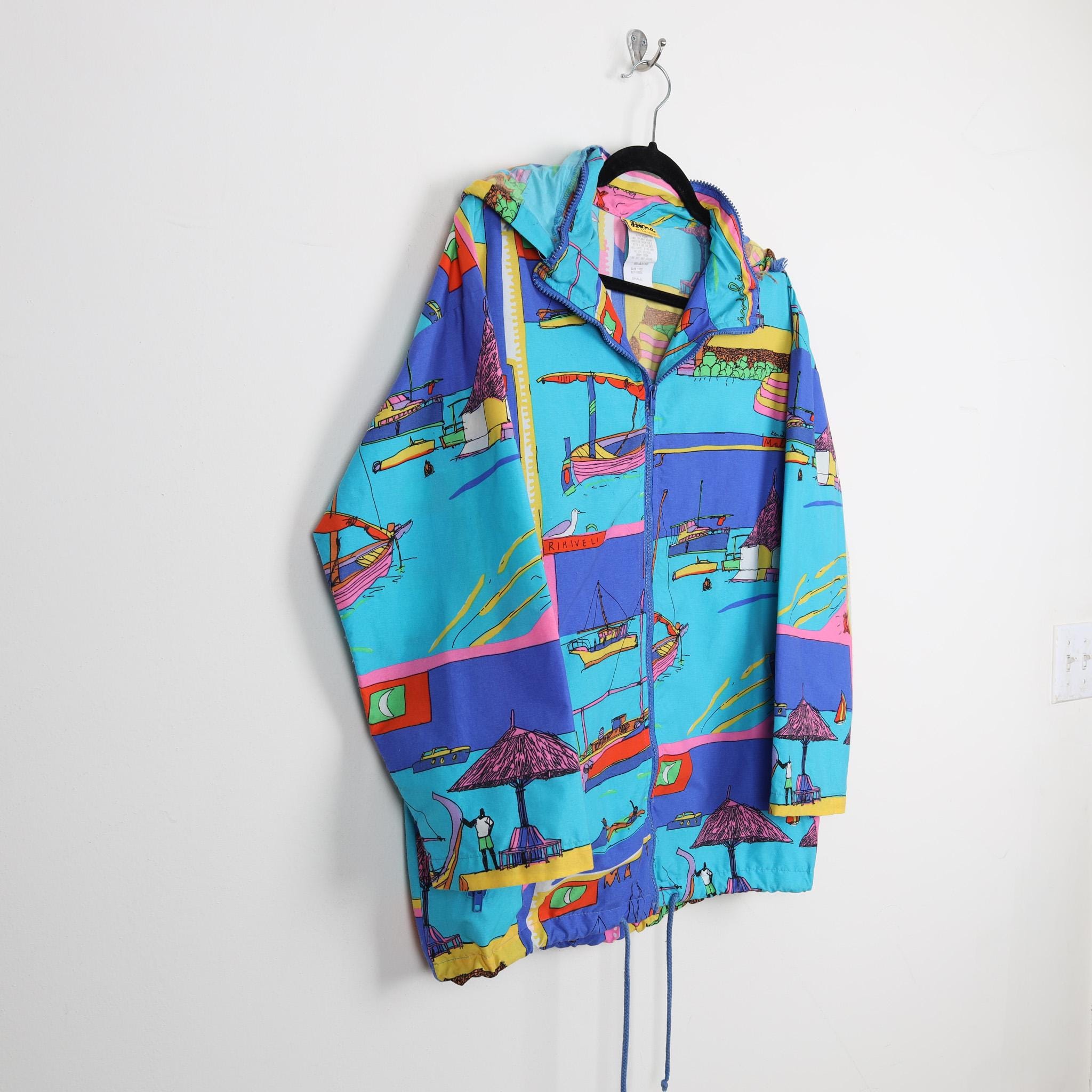 Zvintage 90s Blue Nautical Retro Hoody Jacket Funky Hoodie
