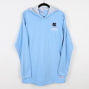 Vintage 90s North Carolina Tar Heels UNC Embroidered Blue Hooded T-shirt University Of North Carolina College Hoody T-shirt Size Large