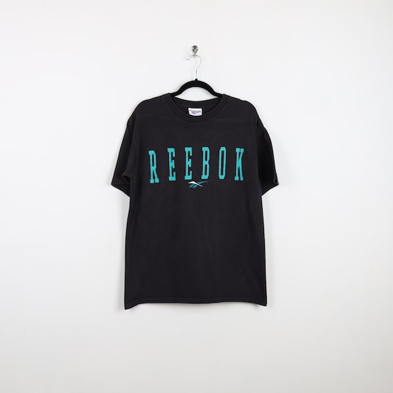 Vintage 90s Reebok Logo Black With Teal Graphic P… - image 1