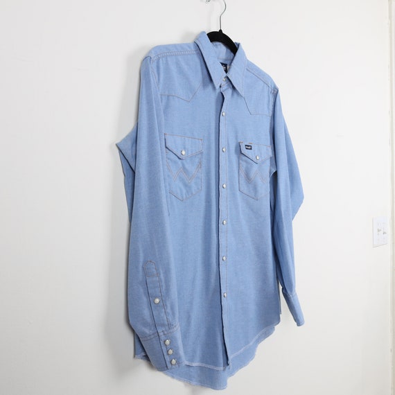 Vintage 90s Wrangler Blue Long Sleeve Shirt Cowbo… - image 3