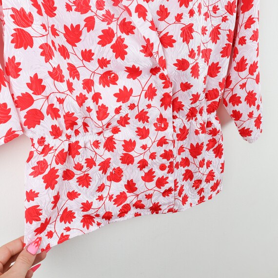 Vintage 70s White Bright Red Floral Print Pattern… - image 4