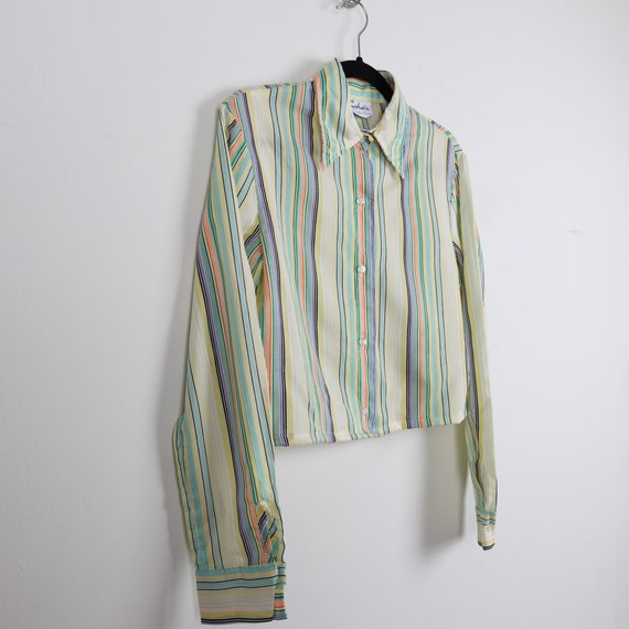 Vintage 70s Pastel Rainbow Striped Pattern Croppe… - image 4