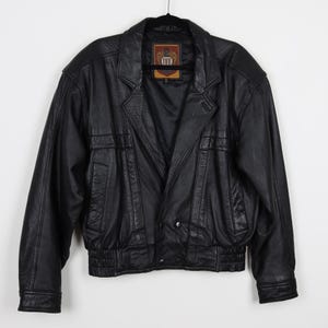Vintage 90s Black Motorcycle Leather Jacket Snap Button Garter Waist Moto Bike Biker Rider Jacket Size Small