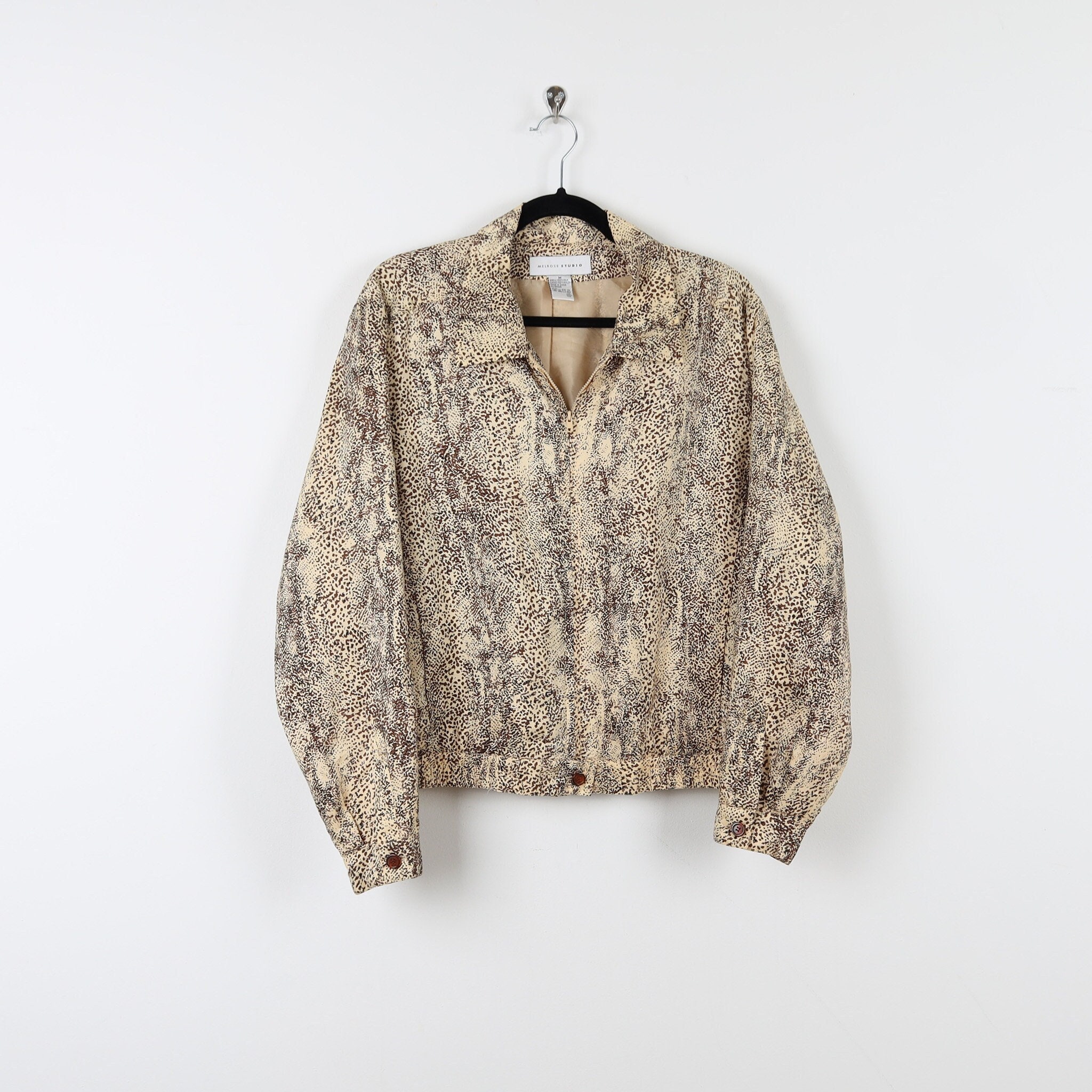 Vintage 90s 100% Silk Leopard Cheetah Animal Print Pattern