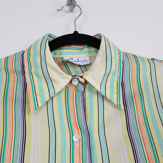 Vintage 70s Pastel Rainbow Striped Pattern Croppe… - image 2