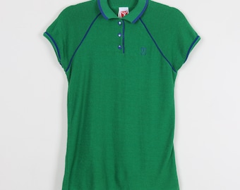 Vintage 70s Green Terrycloth Embroidered Polo Shirt Preppy Raglan Style Half Sleeve Ribbed Knit Collar Polo Jumpin Jax Shirt Size Small