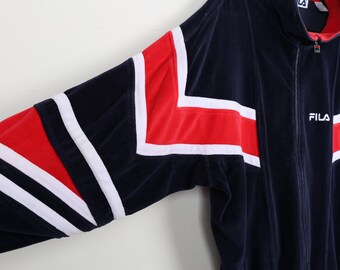 Vintage 90S FILA Embroidered Patch Navy Velvet Grunge Jacket