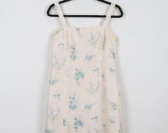 Vintage 90s Ann Taylor 100% Silk Spring Cream Floral Print Pattern Mini Dress Coquette Summer Shift Dress Size 6-XS