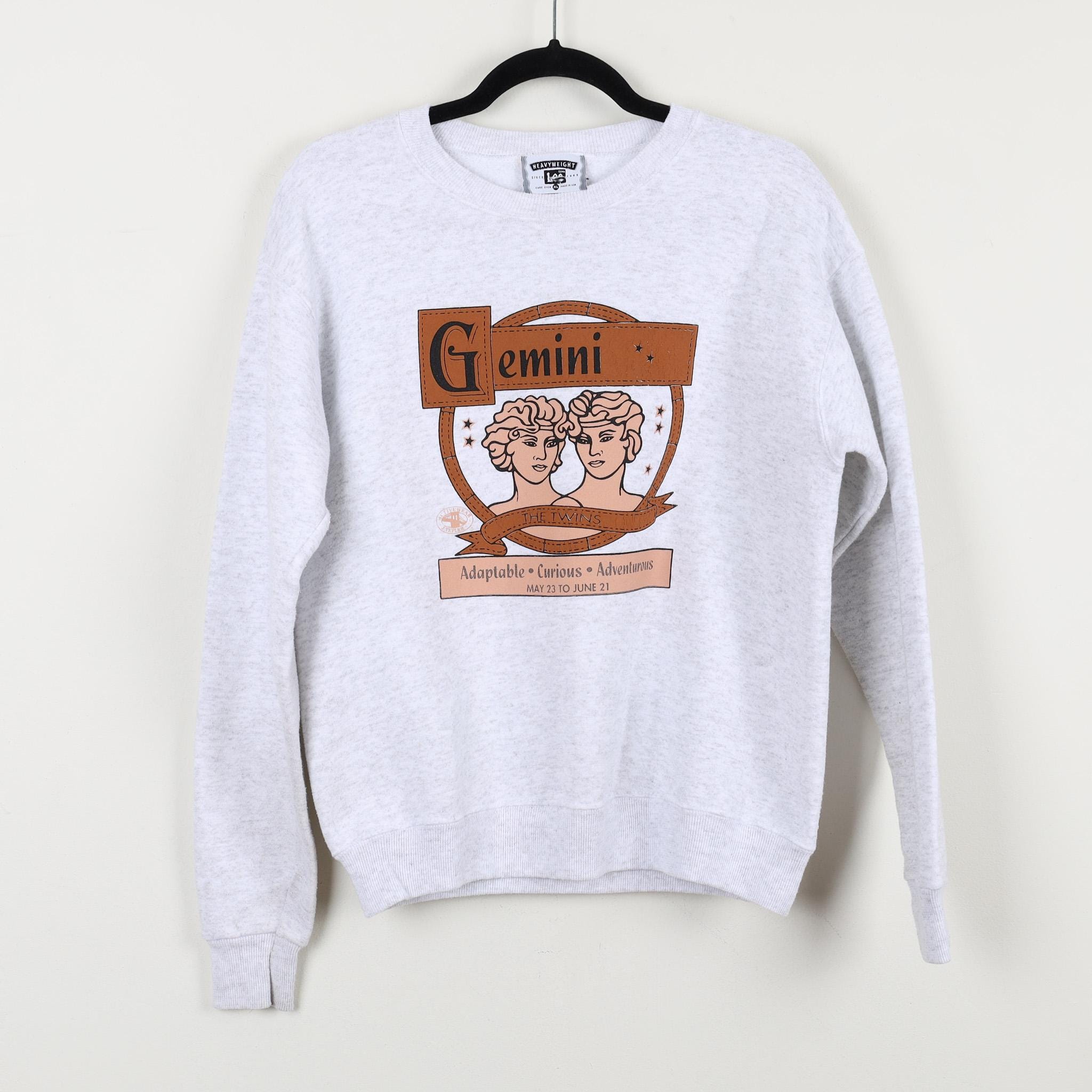 Vintage 90s Gemini the Twins Zodiac Sign Gray Graphic Crewneck