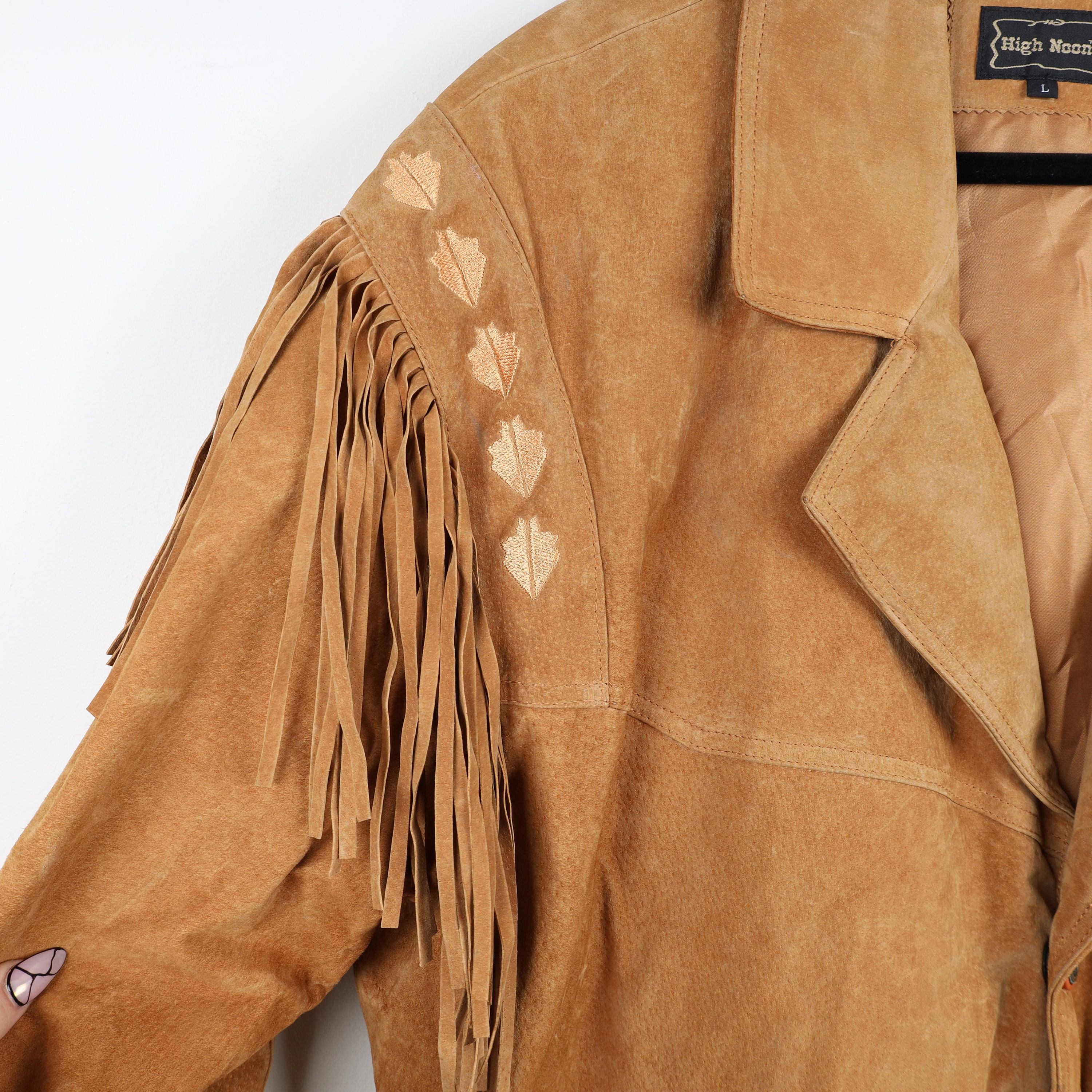 ジャケット・アウター 90s suede fringe collar Vintage 80s 90s Black Suede Fringe Jacket, Beaded Western