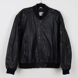 Vintage 90s Montee Black Leather Jacket Zip Up Ribbed Neckline Hem & Cuffs Motorcycle Biker Bike Rider Western Leather Jacket Size Medium