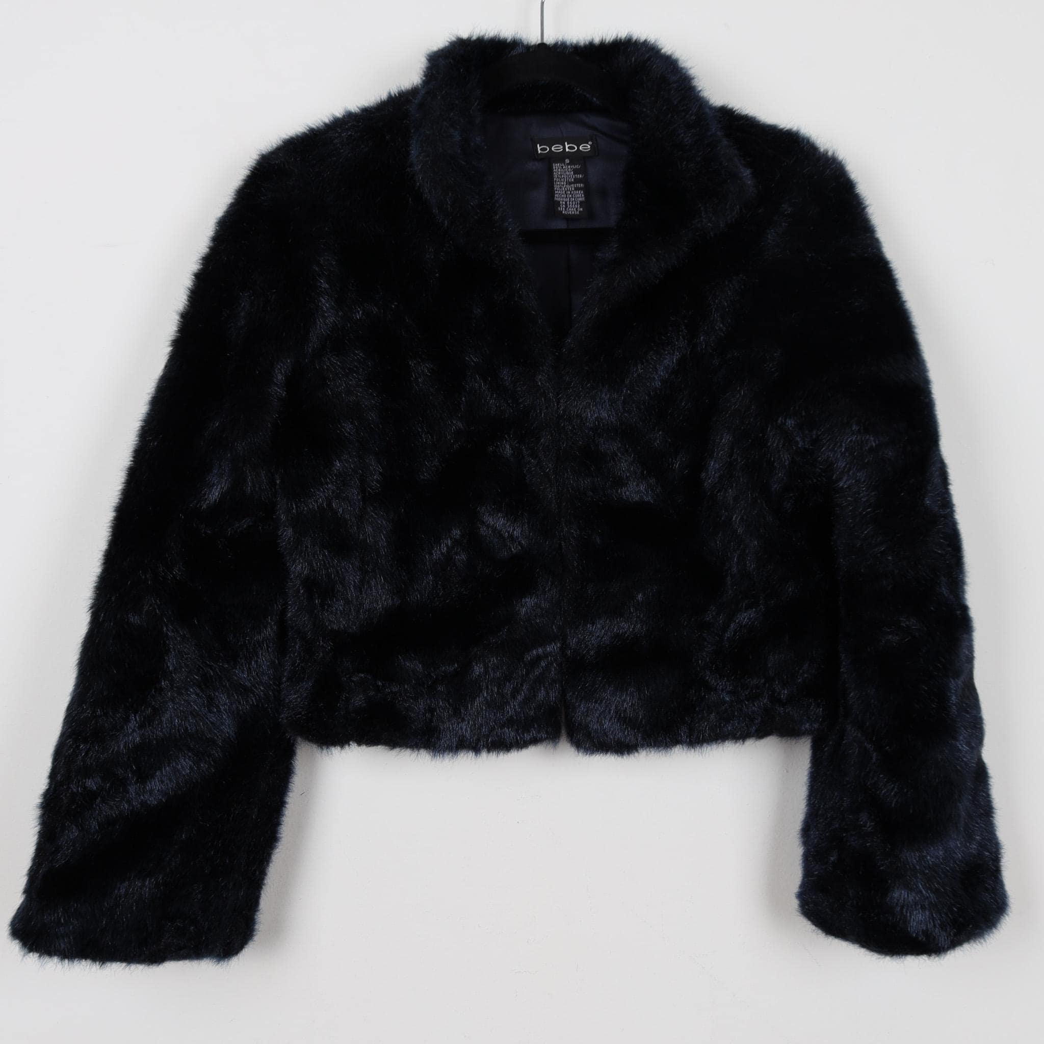 00s Fur Down Jacket Black Glossy Y2K size L/Standard