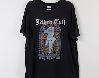 Vintage Y2K Jethro Tull Living With The Past Tour 2002 Black Graphic Tee Single Stitch Rock Band Music T-Shirt Size XL