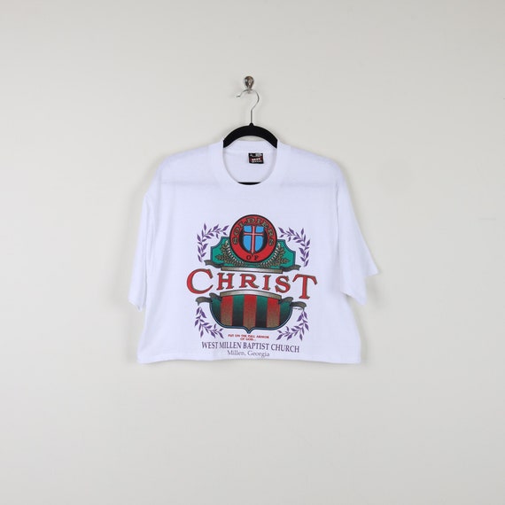 Vintage 90s Religious Soldiers of Christ Jesus God Graphic Cropped 