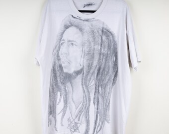 Vintage 90s Lee AOP Bob Marley Charcoal Full Face All Over Print Graphic Hippie BG Swing Entertainment Atlanta Hip Hop Music T-shirt Size XL