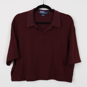 Vintage 90s Polo By Ralph Lauren Burgundy Logo Embroidery Crop Top Polo Reworked Cropped Polo Shirt Size Large