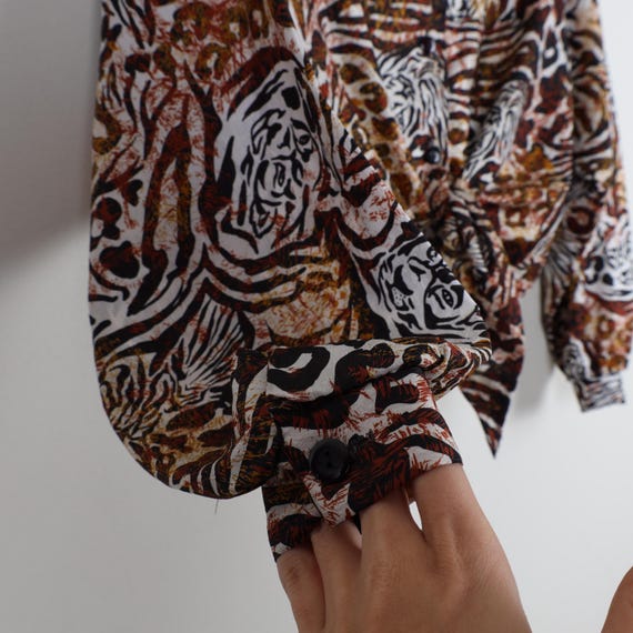 Vintage 90s Leopard Print Long Sleeve Tie up Cropped Blouse Animal