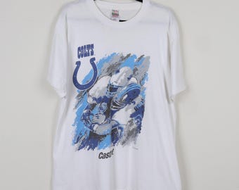 Vintage 90s Indianapolis Colts 1996 NFLP Castrol White Graphic Print Tee National Football League Single Stitch Athletic T-shirt Size XL