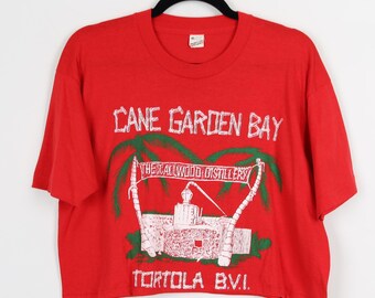Camiseta corta vintage de los años 80 con diseño de caña de azúcar de la destilería Callwood, Tortola, Islas Vírgenes Británicas, con ron de caña de azúcar Arunda, corte de una sola puntada y alcohol reelaborado, talla XL
