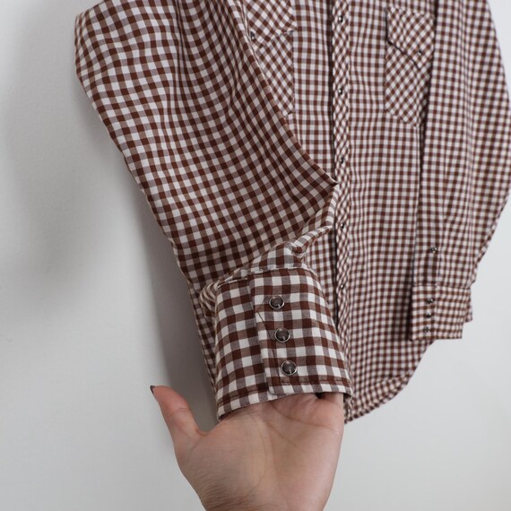 【70s  vintage】sears WESTERN WEAR Check Vintage 70s Sears Western Wear Brown Plaid Long Sleeve Shirt