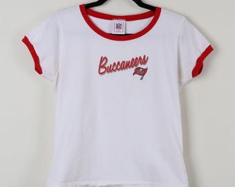 Vintage 90s NFL For Her Tampa Bay Buccaneers White Football Ringer Tee National Football League Women's Athletic Sports T-shirt Size Medium