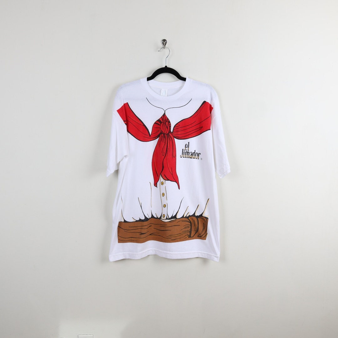 Vintage 90s El Jimador Tequila Red Bow Tie White Graphic Illustration