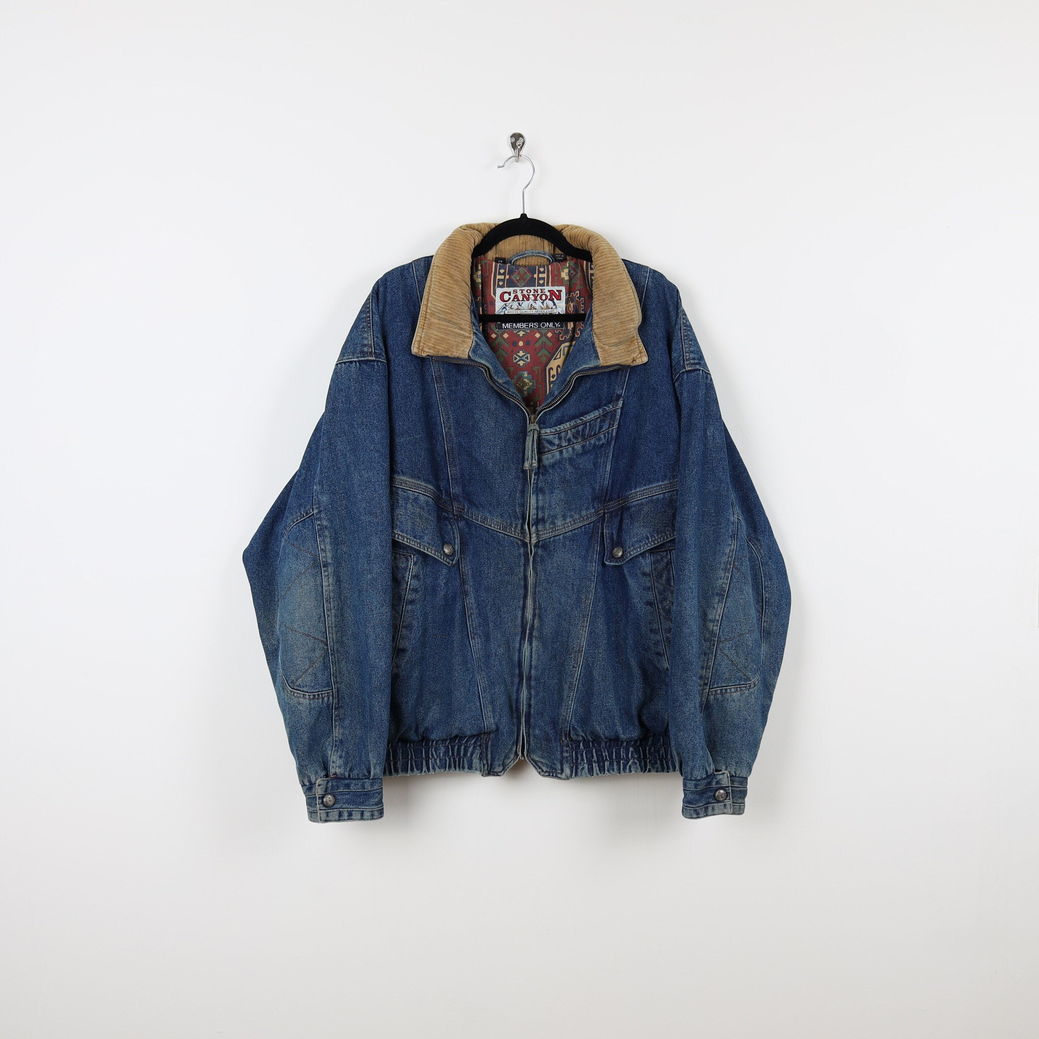 Vintage 90s Stone Canyon Members Only Denim Jean Jacket W/ Brown