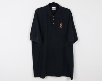 Vintage 90s Pooh Walt Disney World Embroidered Black Golf Polo Par Birdie Golfing Golfer Collared Cartoon Character Sports Polo Shirt SizeXL