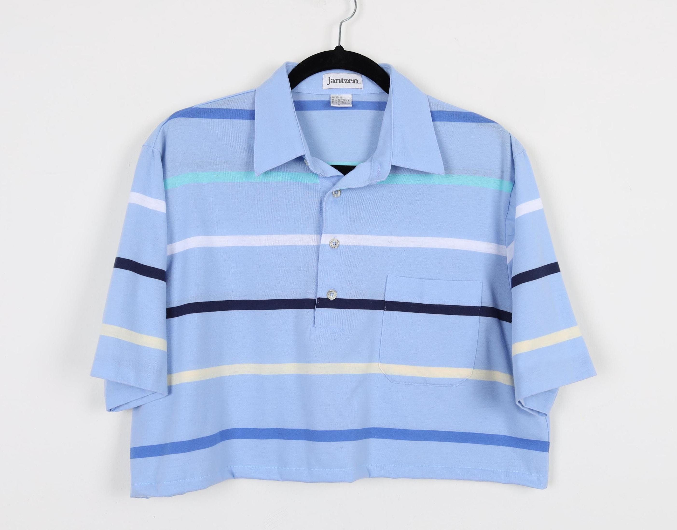 Vintage 90s Multicolor Striped Blue Tone Crop Top Polo Shirt