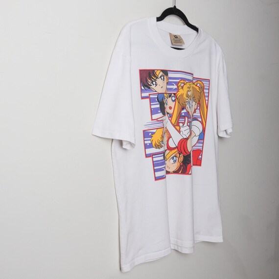 Vintage 90s Sailor Moon Collage White Graphic Print T-shirt