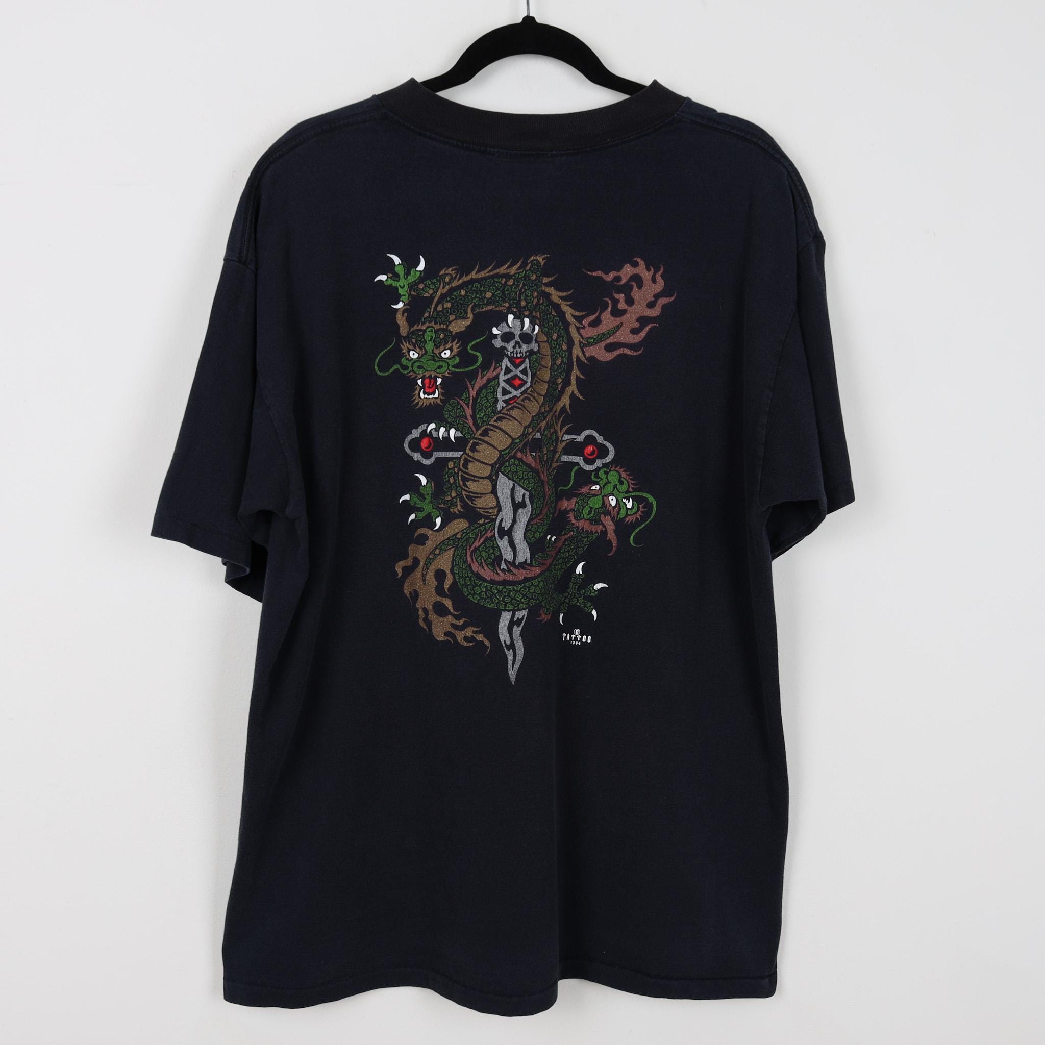 Vintage 90s Chicago Chinatown 1994 Tattoo Dragon Animal Black
