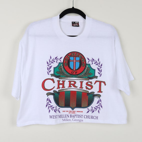 Vintage 90s Religious Soldiers of Christ Jesus God Graphic Cropped 