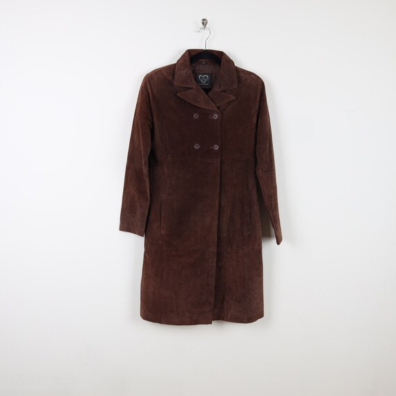 Vintage Y2K XOXO Dark Brown Suede Leather Trench … - image 1