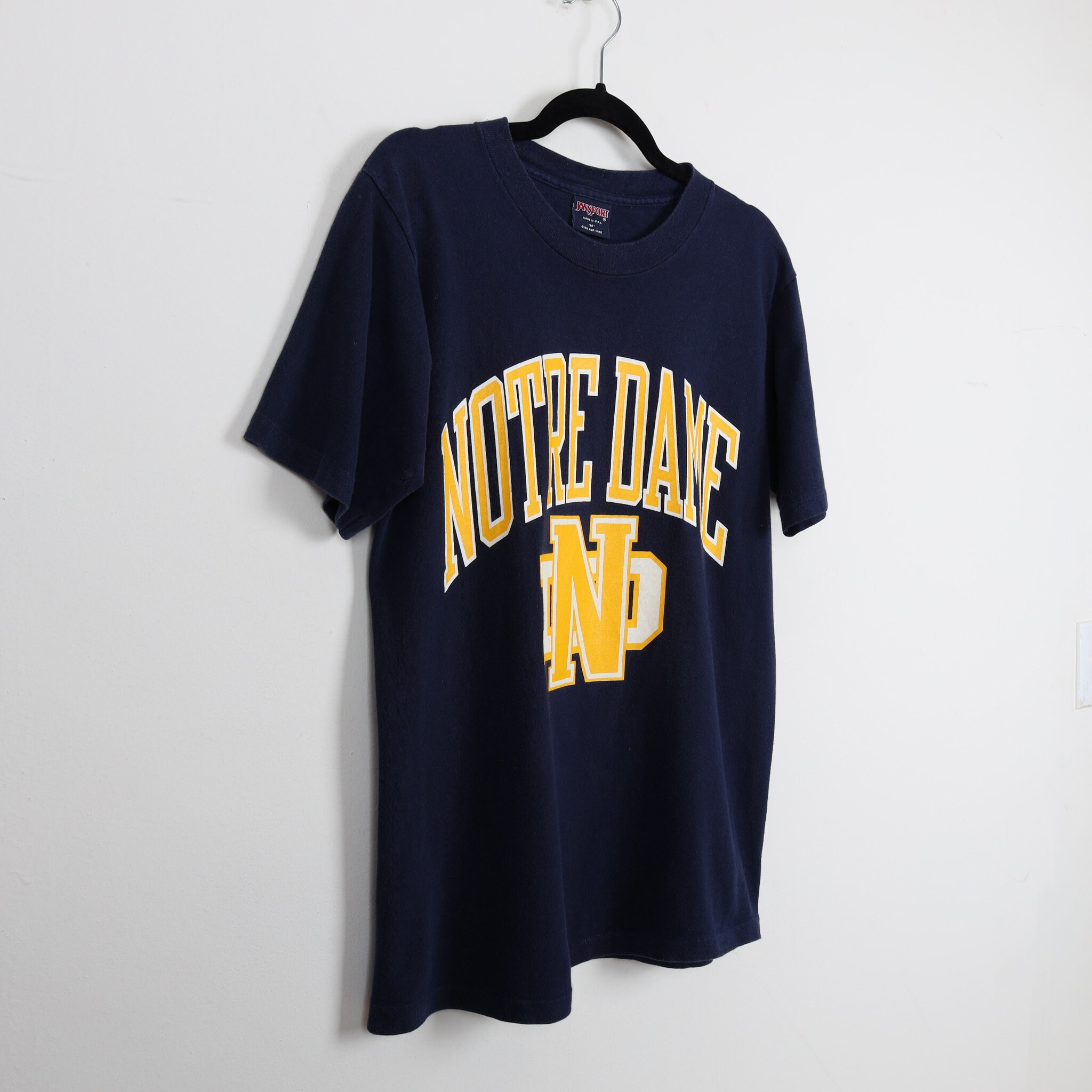 値下げ　チャンピオン　NOTRE DAME 8〜90年代 ネイビー　tシャツ Vintage 90s Notre Dame Fighting Irish Navy Blue Graphic Print Tee
