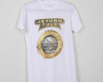 Vintage 80s Jethro Tull 1989 World Tour Rock Island White Graphic Print Tee Single Stitch Rock Music Concert T-Shirt Size Medium