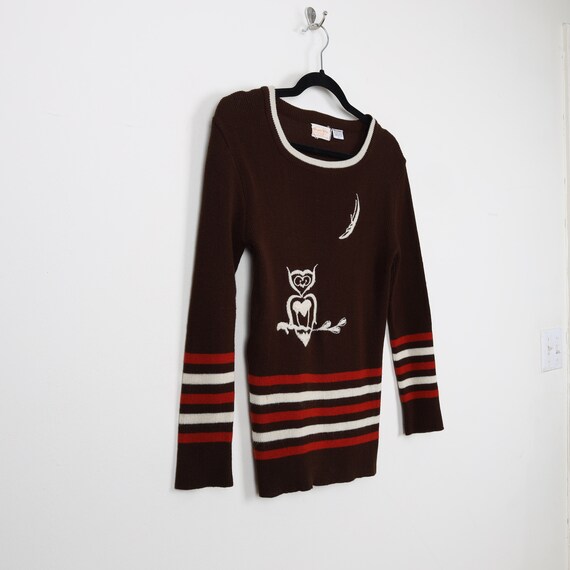 Vintage 70s Owl Embroidery Striped Knit Pullover … - image 4