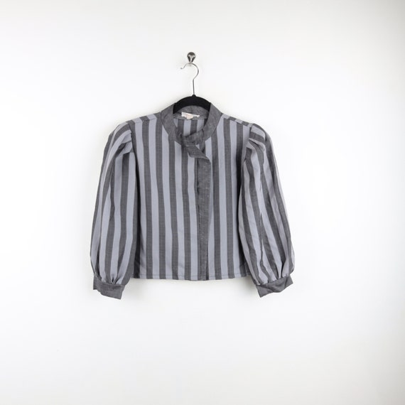 Vintage 90s Gray Striped Crop Top Balloon Puff Lo… - image 1