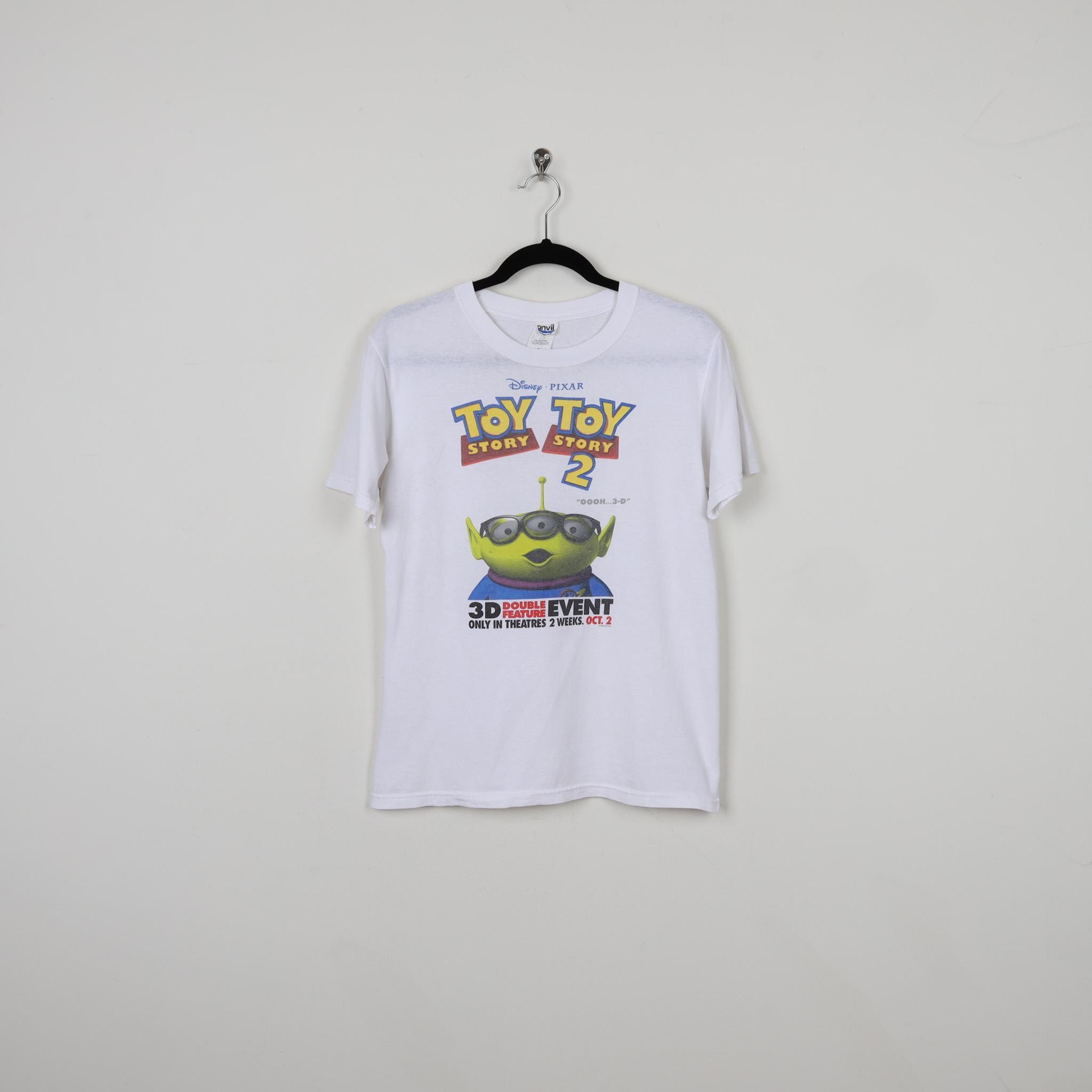 Vintage 90s Disney Pixar Toy Story 2 White Graphic Print Tee 3D