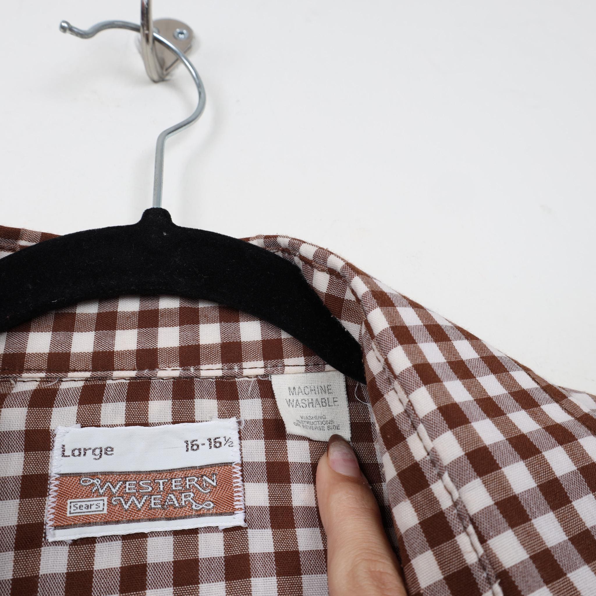 【70s  vintage】sears WESTERN WEAR Check Vintage 70s Sears Western Wear Brown Plaid Long Sleeve Shirt