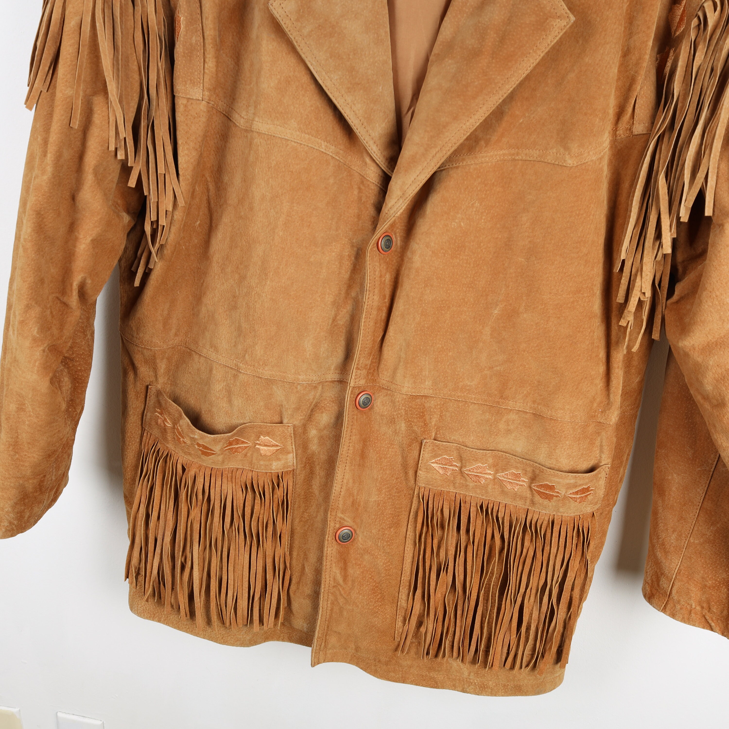 ROCK ON STILLWATER Vintage Genuine Tan Suede Leather Fringe Jacket