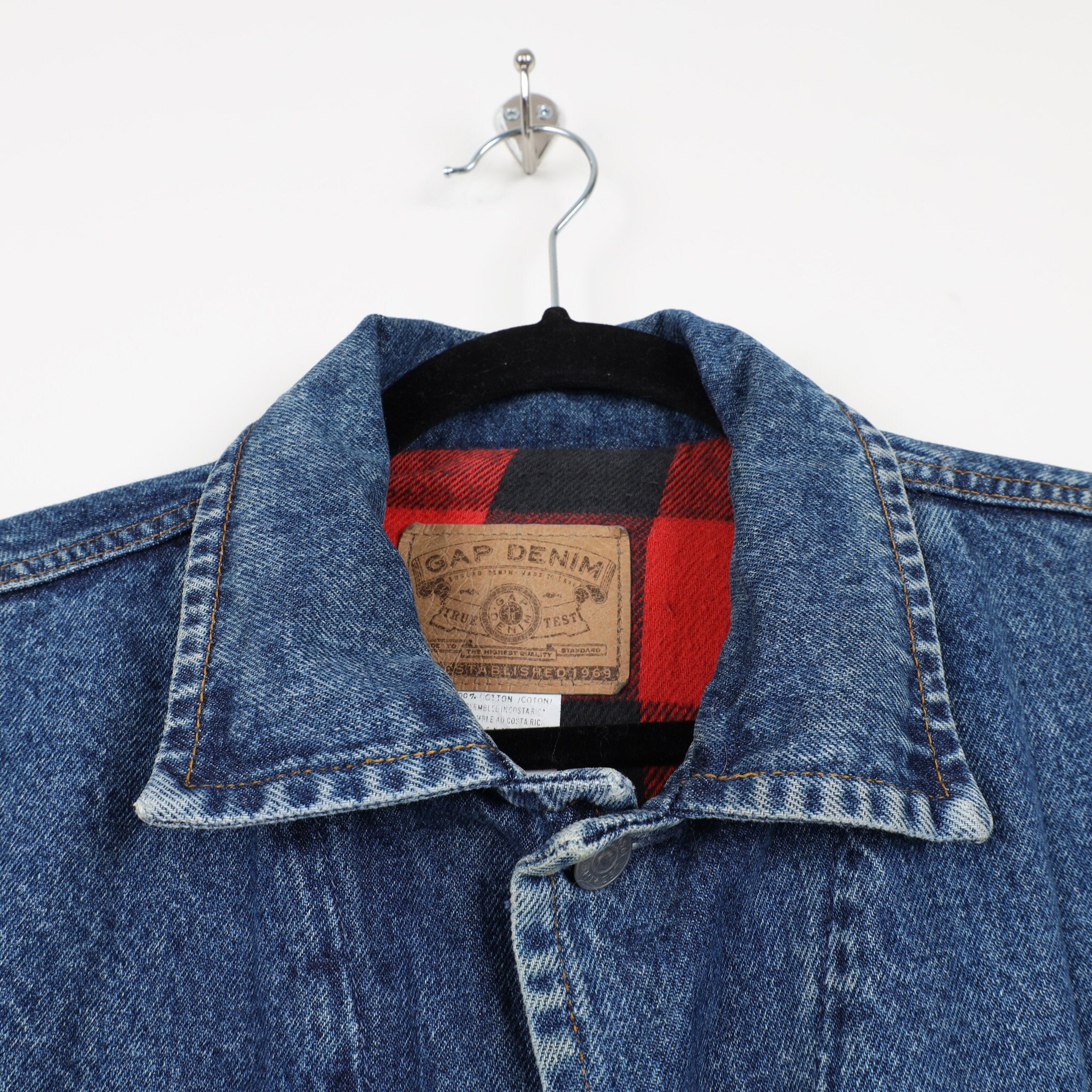 Vintage 90s GAP Denim Blue Jean Jacket Plaid Inner Pattern Vintage 90s GAP Denim Blue Jean Jacket Plaid Inner Pattern