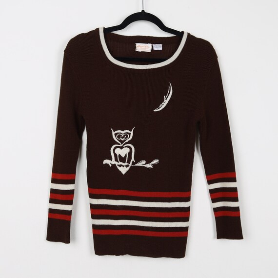 Vintage 70s Owl Embroidery Striped Knit Pullover … - image 6