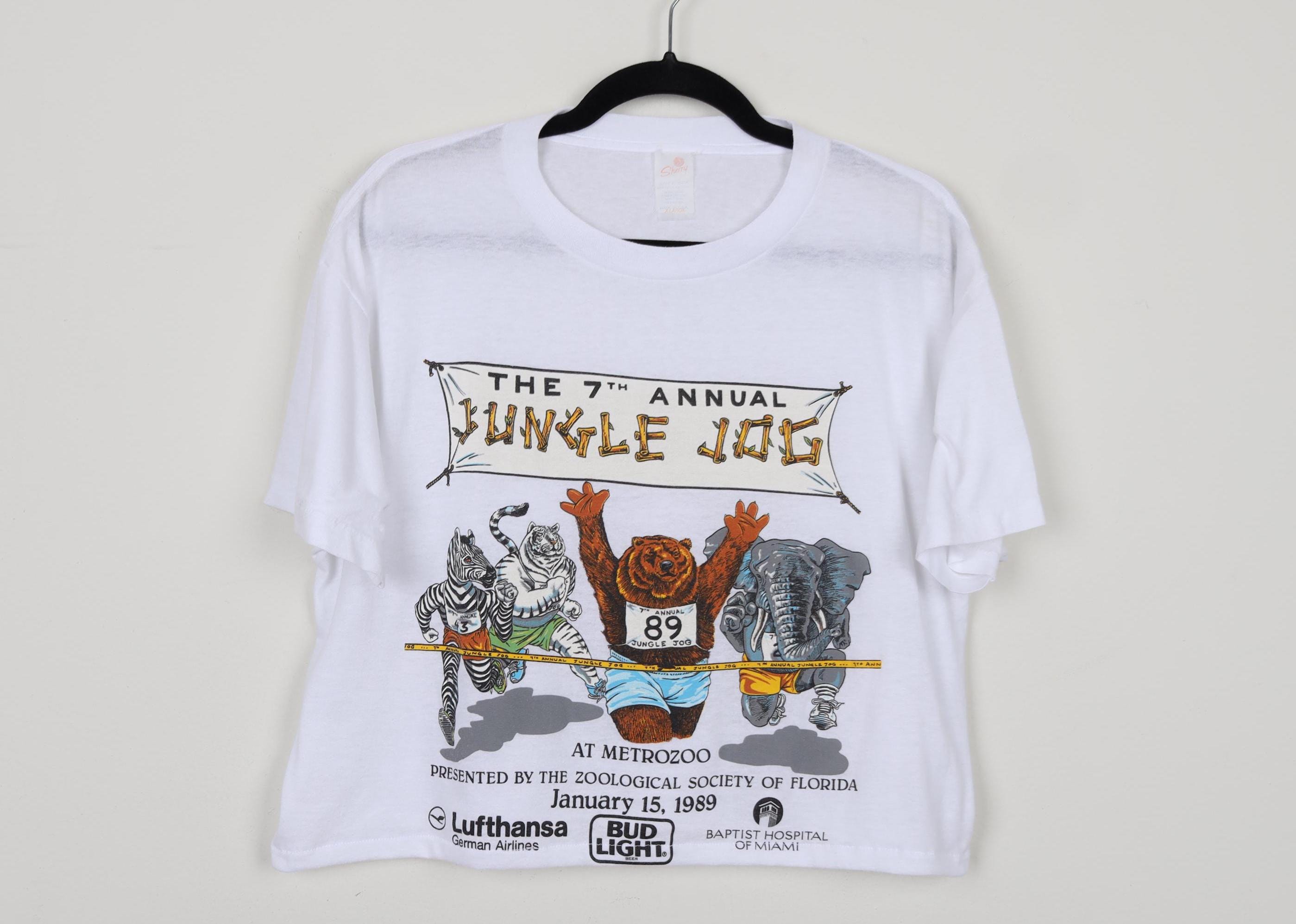 Vintage 80s 1989 the 7th Annual Jungle Jog White Graphic