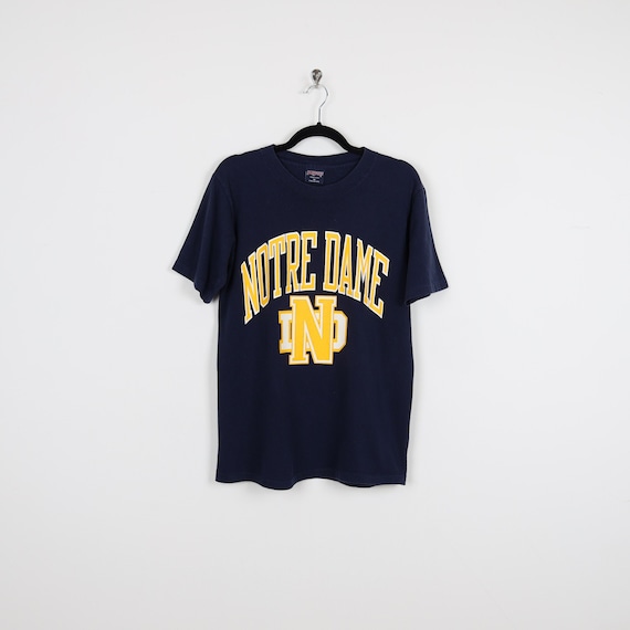 Vintage 90s Notre Dame Fighting Irish Navy Blue Graphic Print Tee