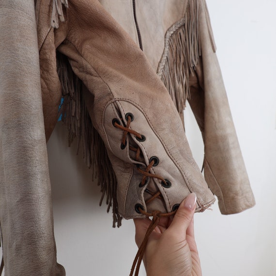 ジャケット・アウター 90s suede fringe collar Vintage 90s Beige Brown Suede Fringe Leather Jacket Moto