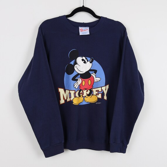 Vintage 90s Walt Disney Mickey Mouse Navy Graphic Print Crew
