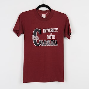 Vintage 90s University Of South Carolina Burgundy Graphic Print Tee NCAA College Single Stitch Sports Athletic T-shirt Size Small