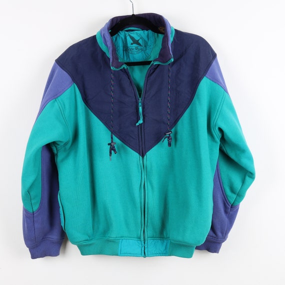 Vintage 90s Eddie Bauer Teal Navy Blue Purple Swe… - image 5