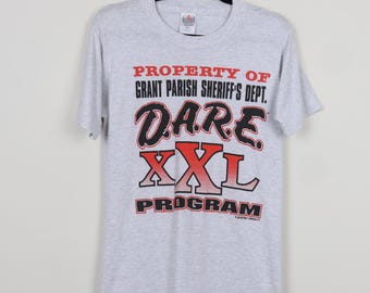 Vintage 90s Property Of Grant Parish Sheriff's Dept. 1995 D.A.R.E. XXL Program Graphic Tee Police Military Single Stitch T-Shirt Size Small