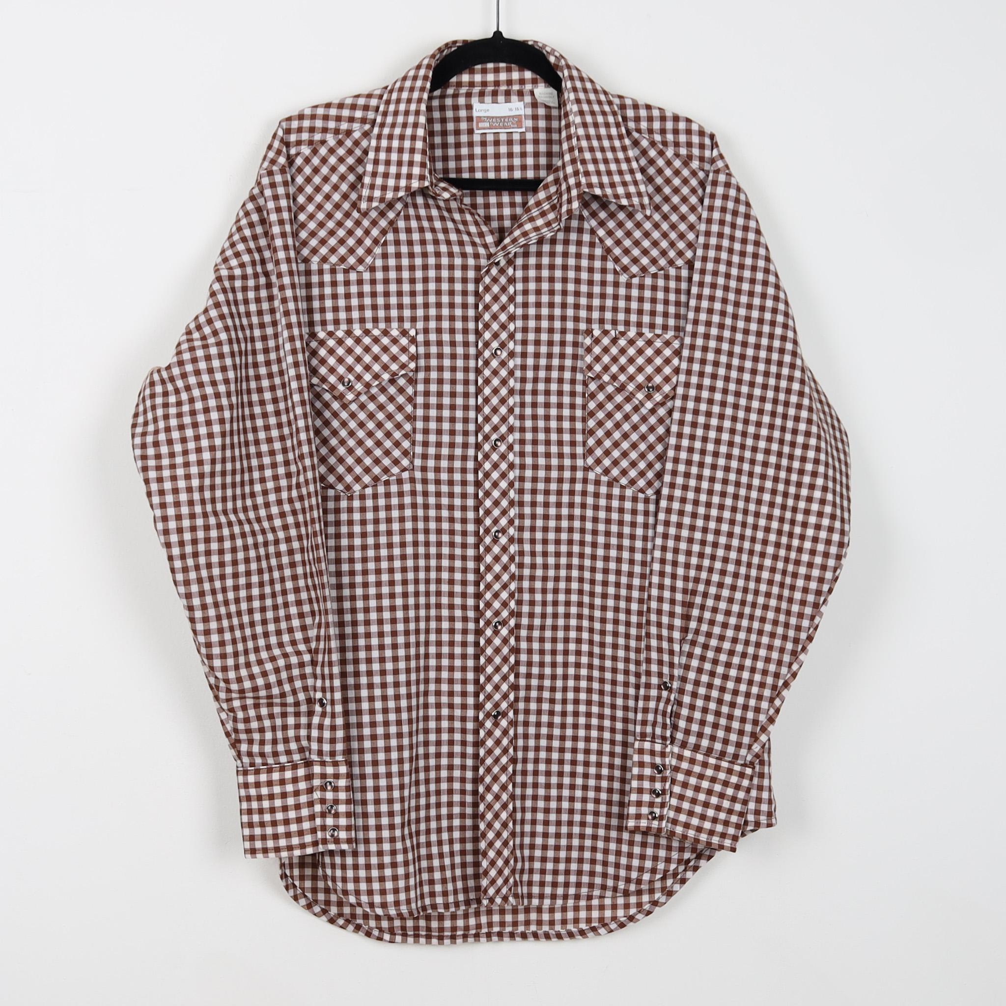 【70s  vintage】sears WESTERN WEAR Check Vintage 70s Sears Western Wear Brown Plaid Long Sleeve Shirt